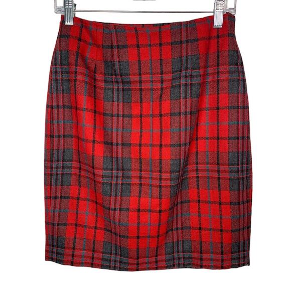 Vintage Forenza Red Blue Tartan Plaid Wrap Wool Skirt, Size 8 - Picture 3 of 7